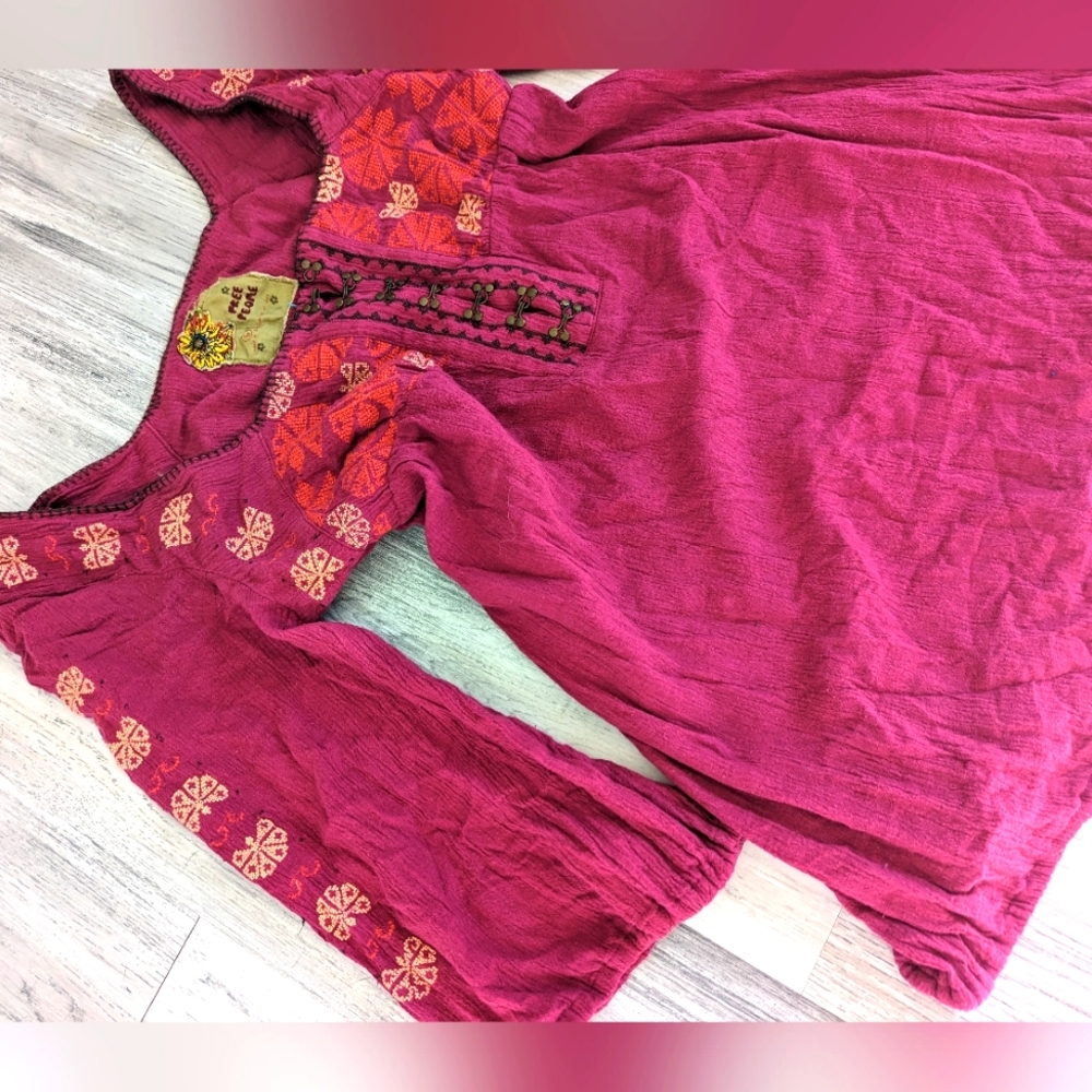 Free People Magenta Embroidered Peasant Top